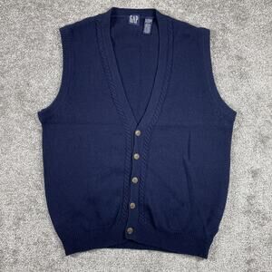 Gap Sweater Vest Mens Large Lambswool Button Up Knit V Neck Vintage Grandpa